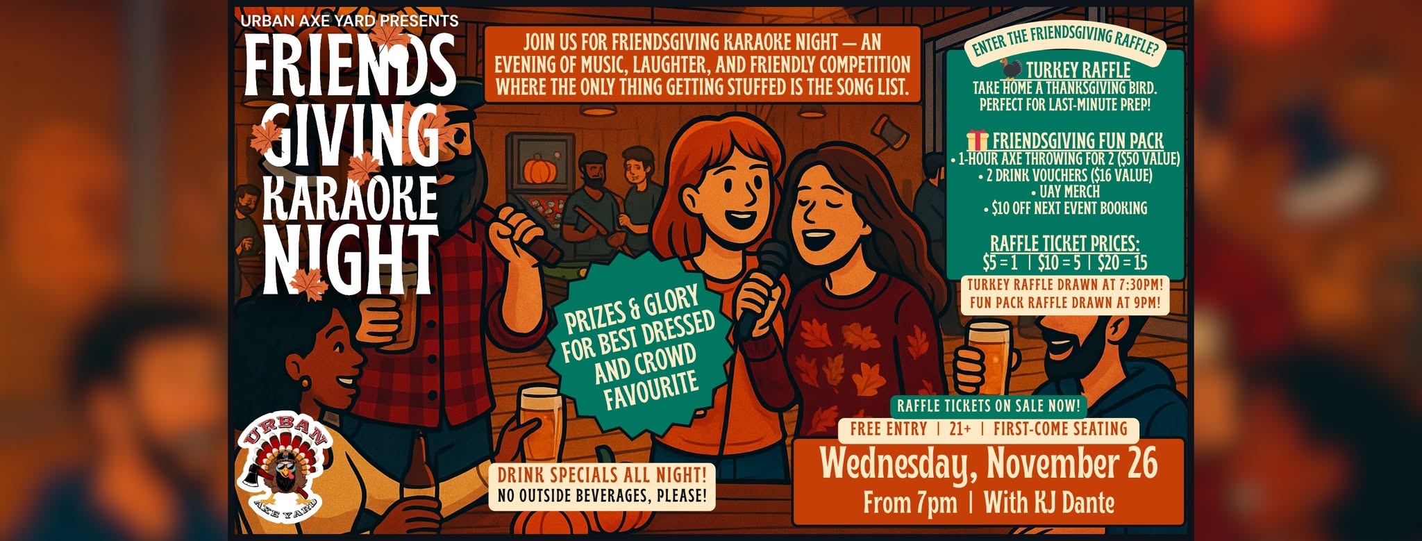 Friendsgiving Karaoke Night At Urban Axe Yard – Prize Raffle & Contest Winners! | Sierra Vista AZ