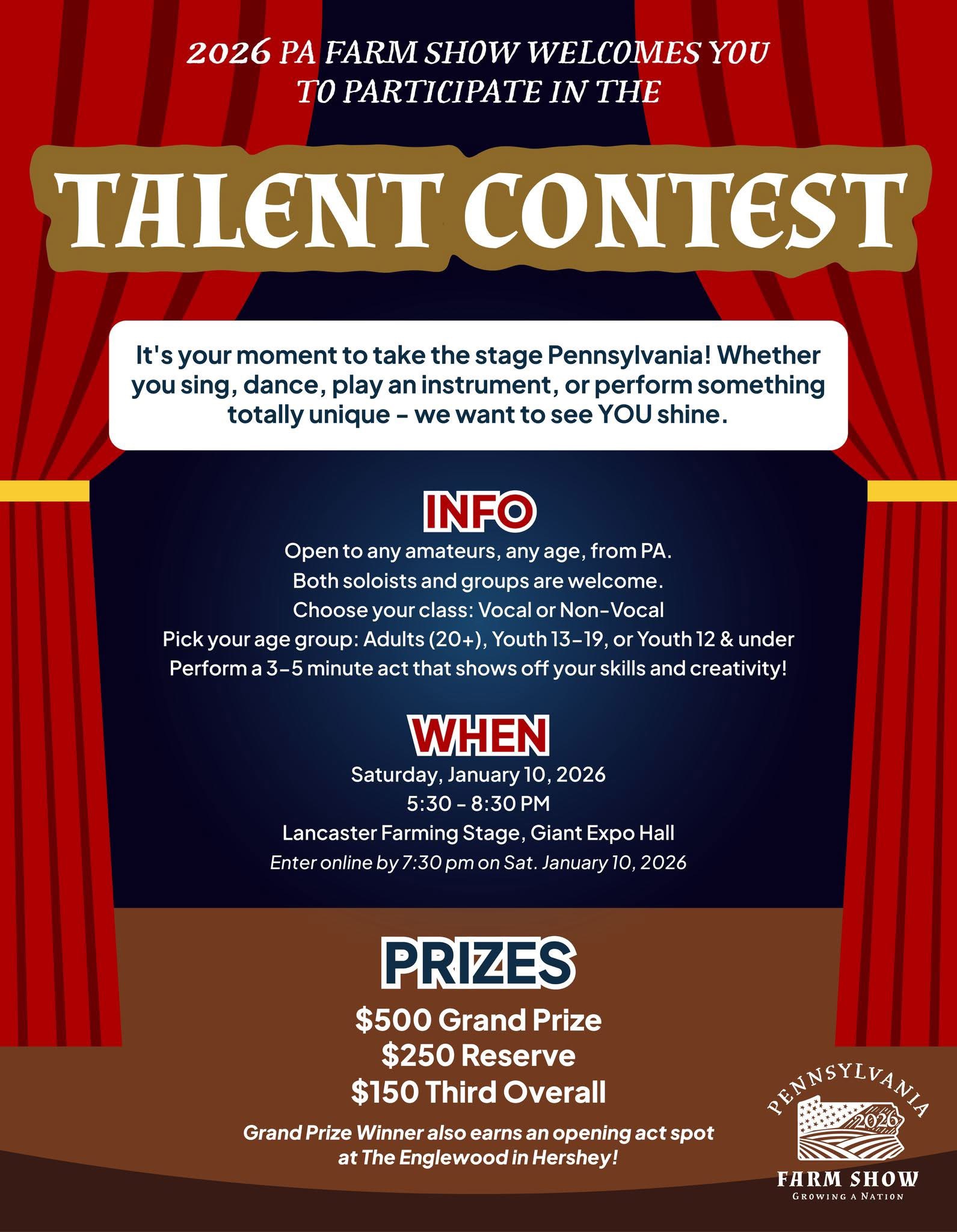 2026 PA Farm Show Talent Contest 1/10 5:30-8:30pm