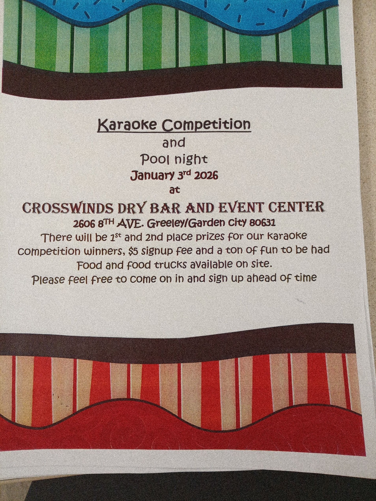 karaoke competition and pool night at 6pm
