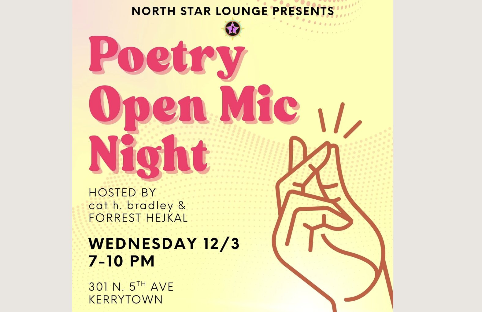 Poetry Open Mic w/ cat h. bradley & Forrest Hejkal