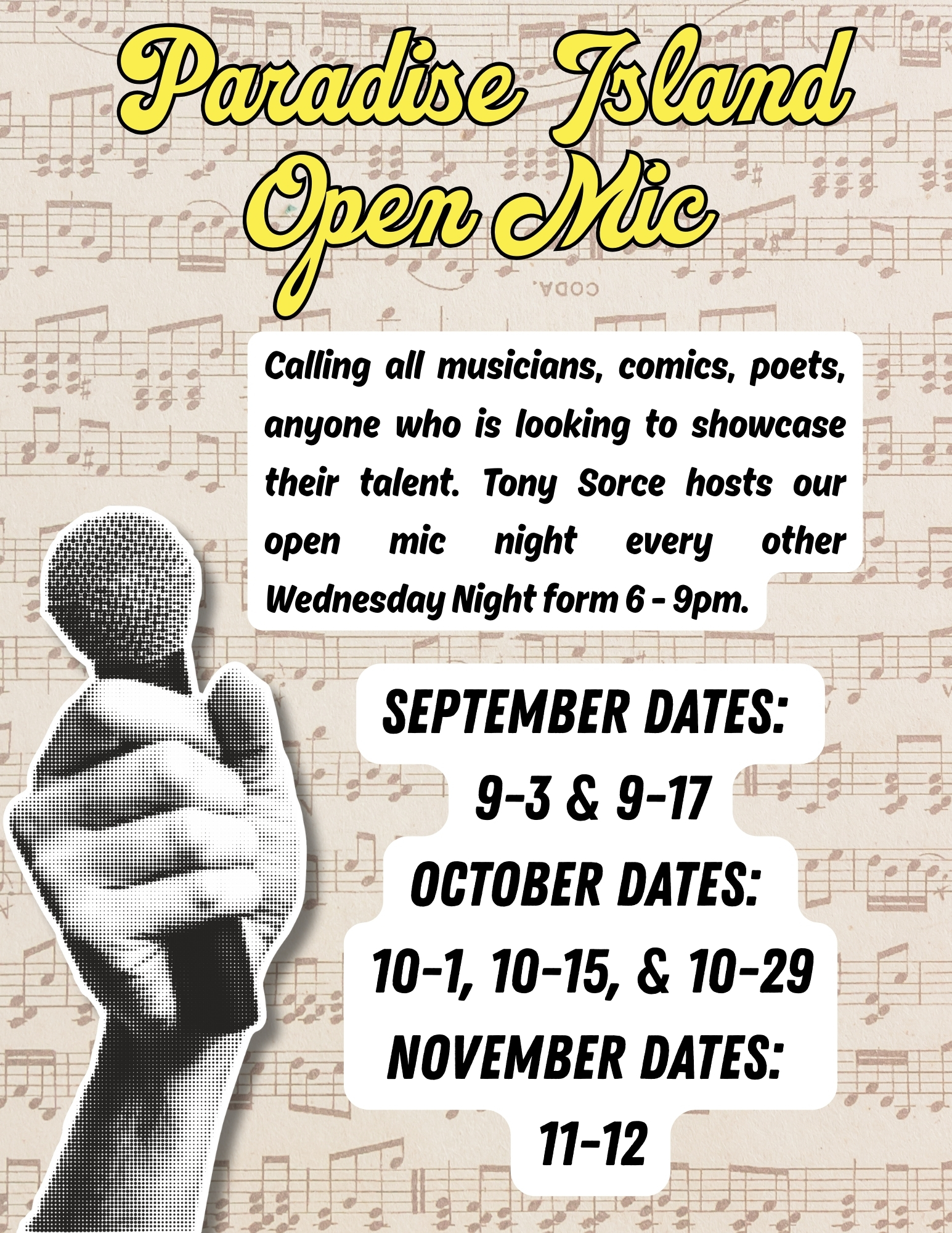 Paradise Island Bowl Open Mic - Hosted by Tony Sorce