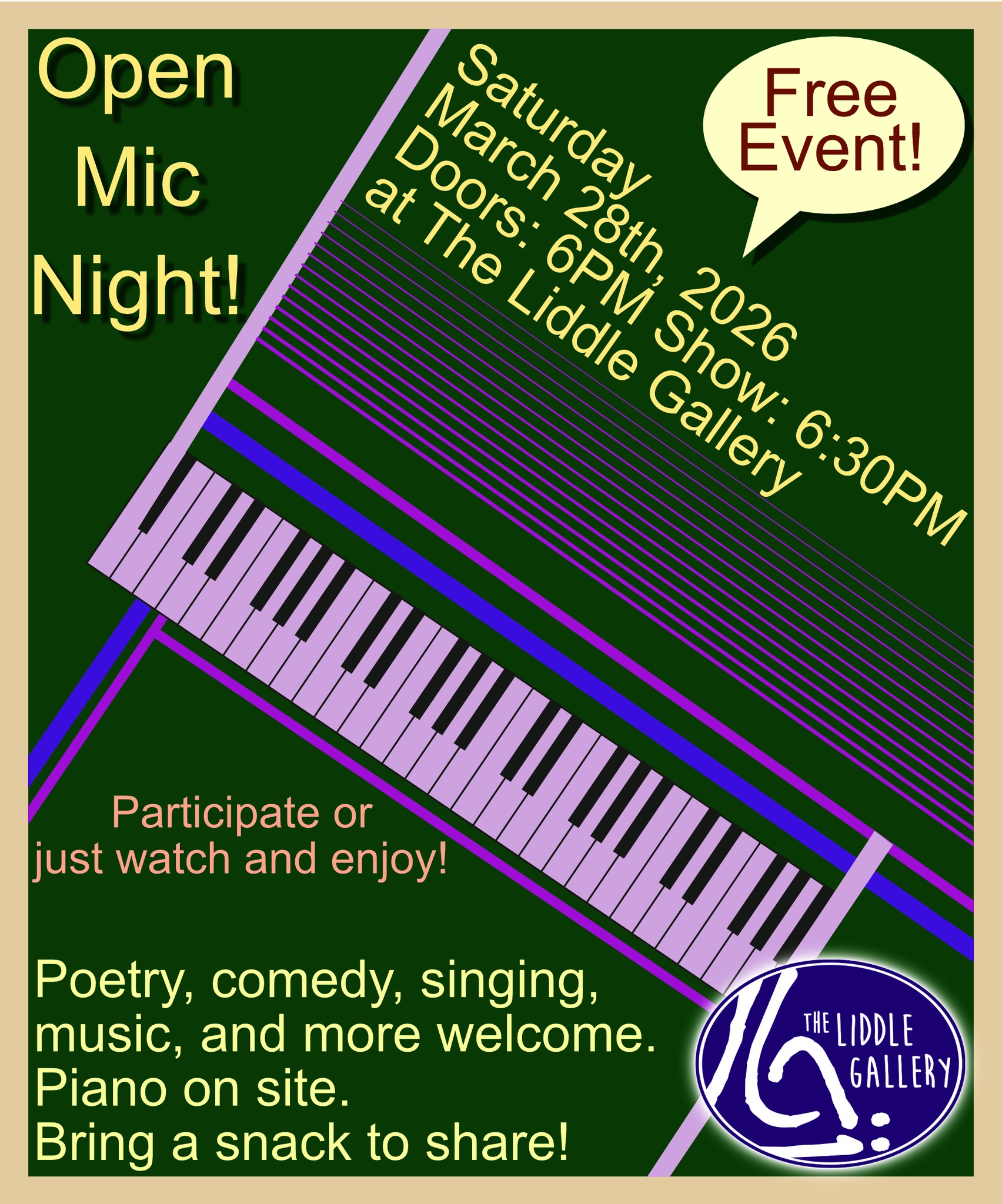 Open Mic Night at The Liddle Gallery! (MARCH 2026)