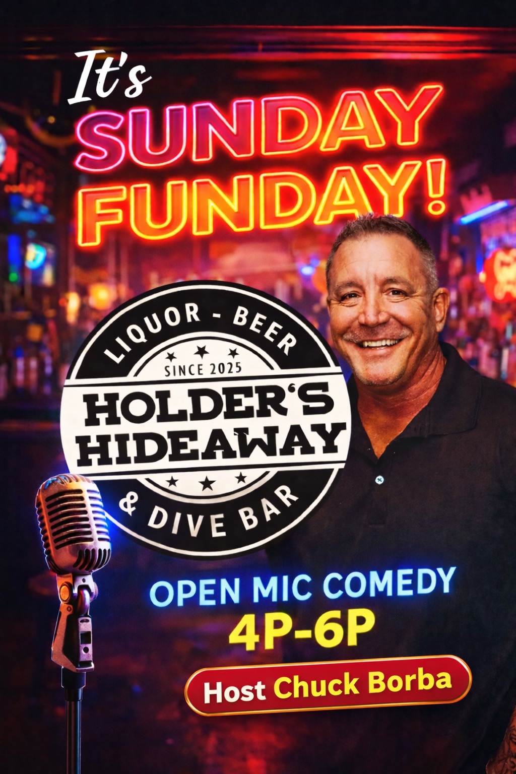 Sunday FUNday Open Mic Comedy at Holders Hideaway 4/19