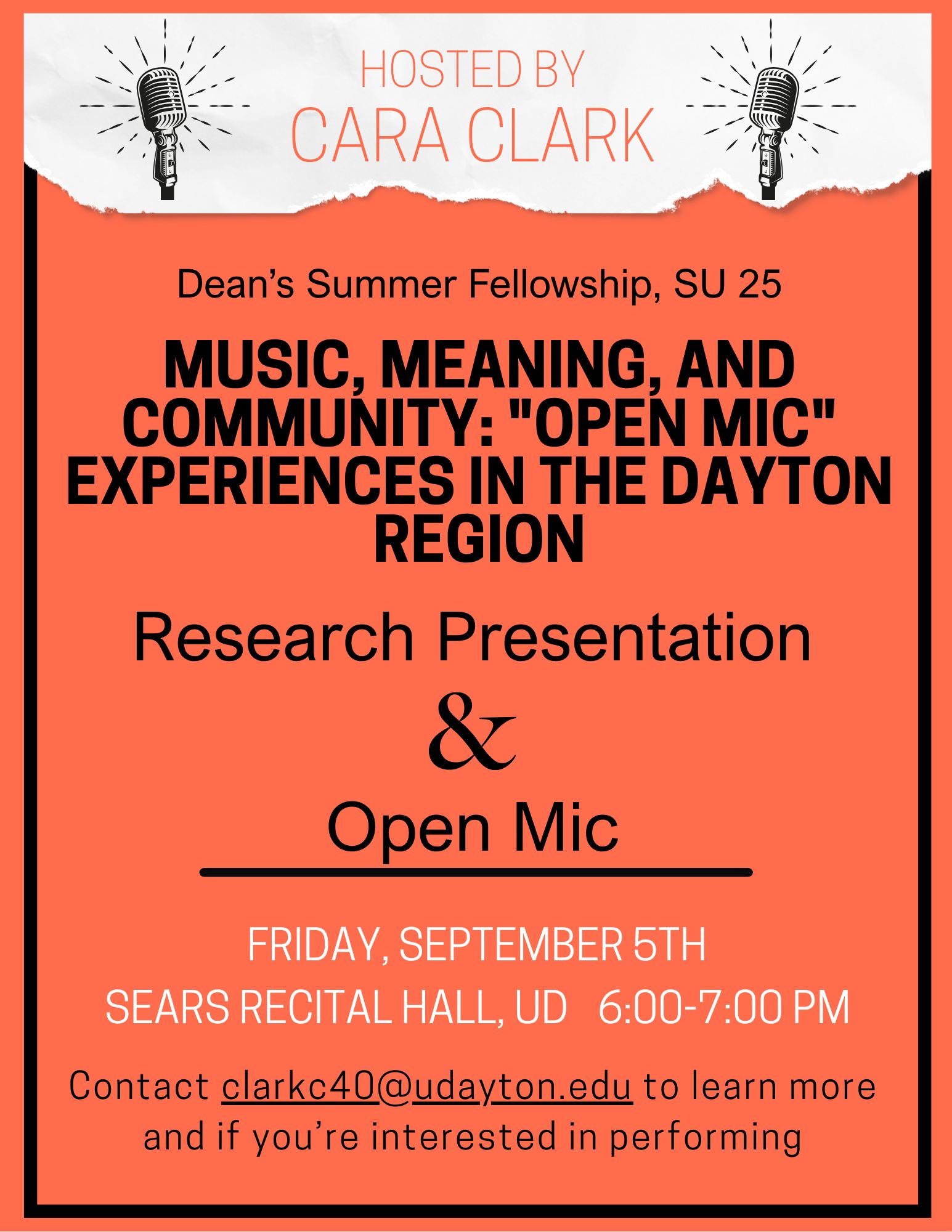 Research Presentation and Open Mic
